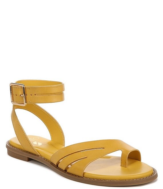 Color:Sunset Yellow - Image 1 - Sarto by Franco Sarto Greene Leather Toe Loop Ankle Strap Sandals