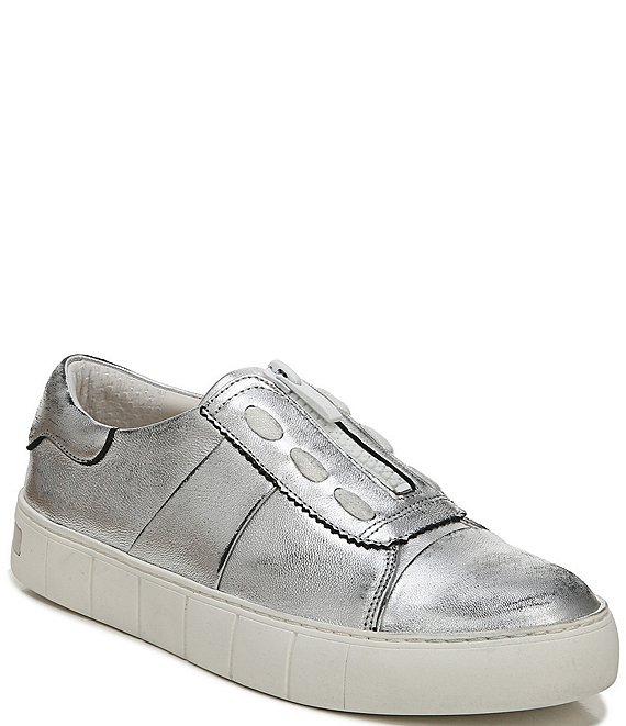 Color:Silver - Image 1 - Sarto by Franco Sarto Issake Metallic Leather Platform Slip-On Sneakers