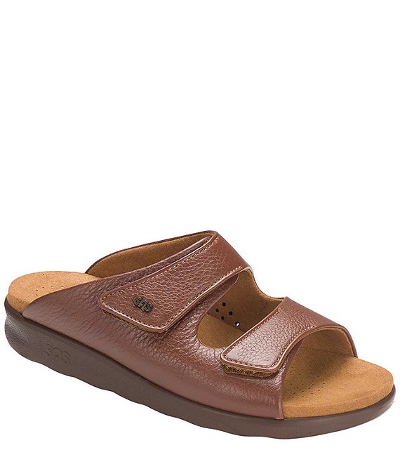 Color:Amber - Image 1 - Cozy Leather Slide Sandals