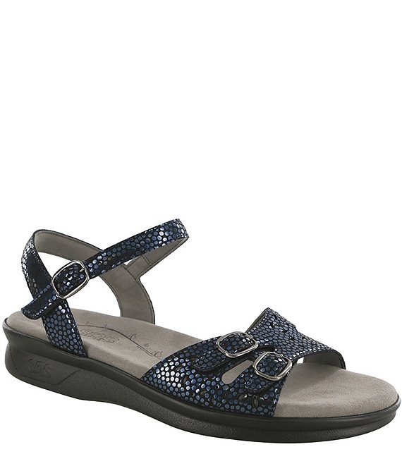 Color:Navy Perla - Image 1 - Duo Shiny Dot Print Leather Sandals