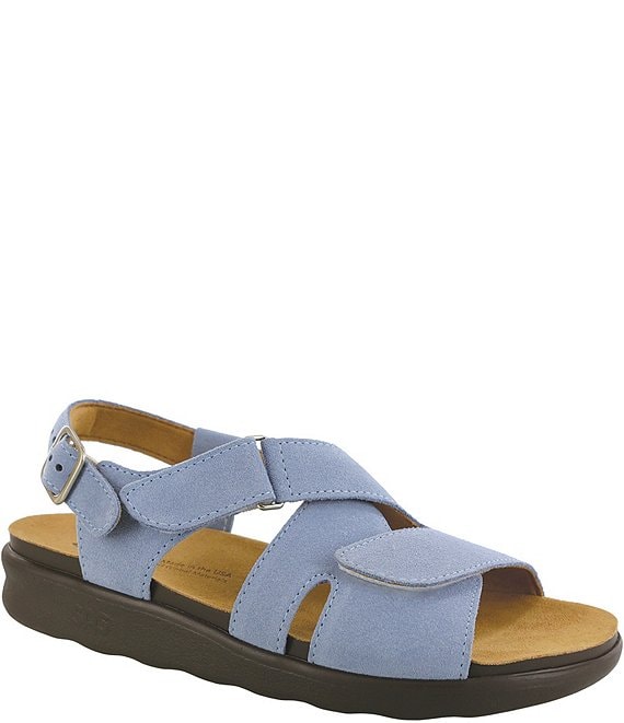 Color:Sky Harbor - Image 1 - Huggy Suede Adjustable Wedge Sandals