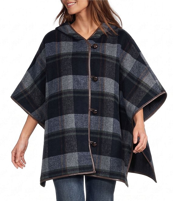 SASSO + SMYTH Plaid Hooded Side Snap Poncho