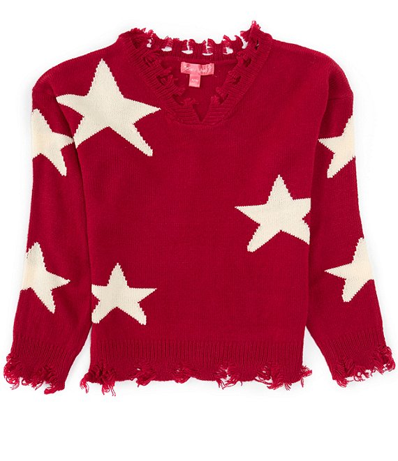 Say What Big Girls 7-16 Long Sleeve Destructed Star Sweater