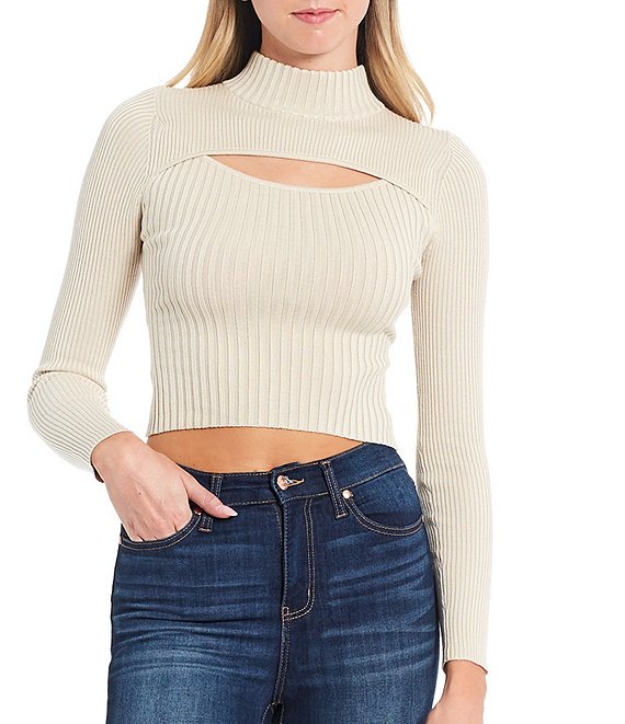 Say What Mock Neck Ribbed Cut Out Long Sleeve Top | Dillard's