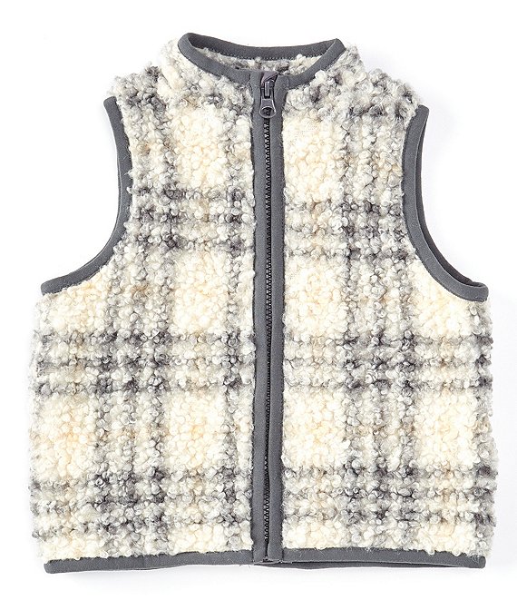 Color:Grey Plaid - Image 1 - Baby Boys 12-24 Months Plaid Zip-Up Sherpa Vest