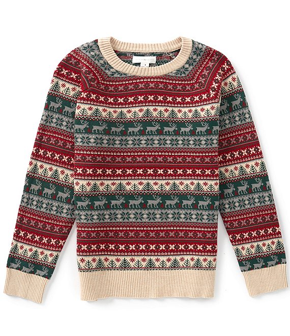 Scene&Heard Big Boys Long Sleeve Fair Isle Crew Neck Sweater