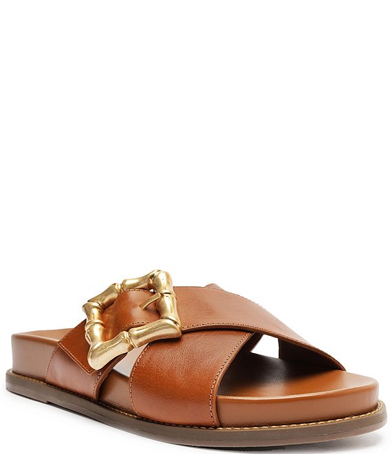 Schutz Enola Crossed Leather Bamboo Buckle Slide Sandals Dillard s