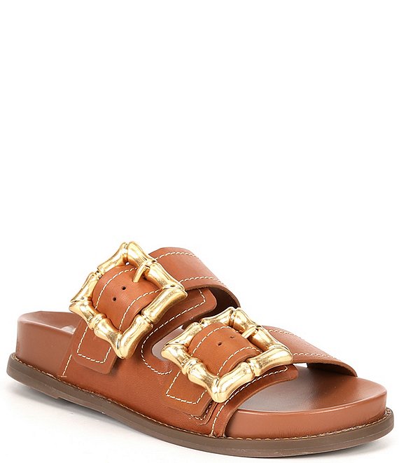 Schutz Enola Sporty Leather Buckle Detail Banded Slide Sandals | Dillard's
