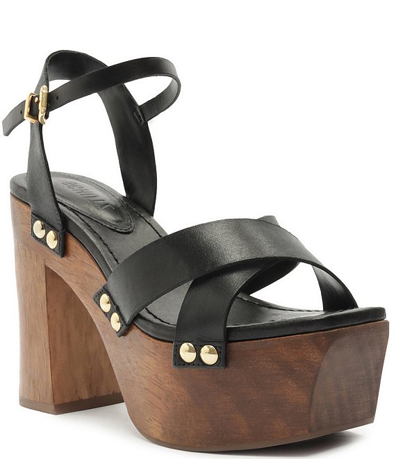 Schutz Gaylah Leather Wood Platform Sandals | Dillard's