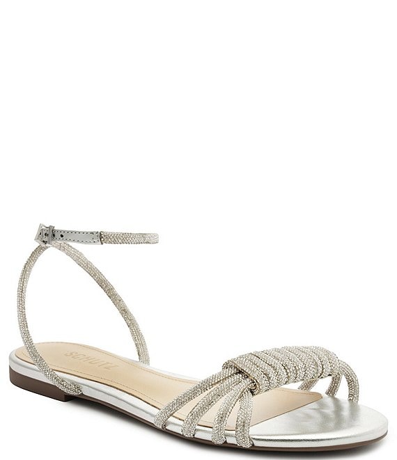 Schutz Jewell Crystal Embellished Flat Ankle Strap Sandals | Dillard's