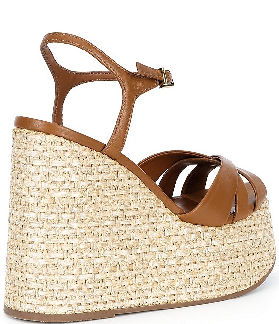 Schutz Keefa Woven Raffia Wedge Leather Platform Sandals | Dillard's