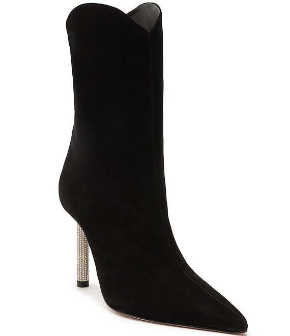 Schutz Maryann Glam Nubuck Rhinestone Heel Booties | Dillard's