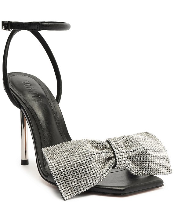 Schutz Mila Leather Rhinestone Embellished Bow Dress Sandals | Dillard's