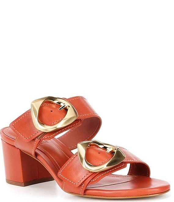 Schutz Olga Leather Buckle Banded Block Heel Sandals | Dillard's