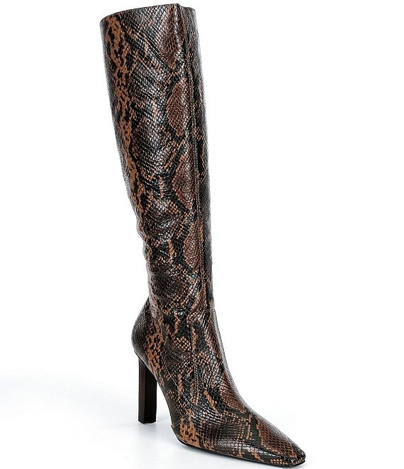 Schutz Ulla Up Snake Print Leather Tall Boots