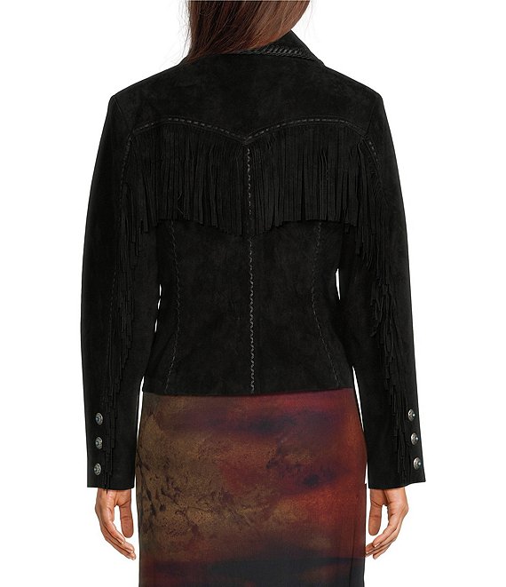 Scully Suede Leather Whipstitch Collar Fringe Jacket | Dillard's