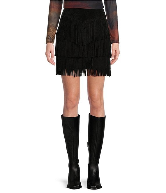 Scully suede leather sale fringe skirt