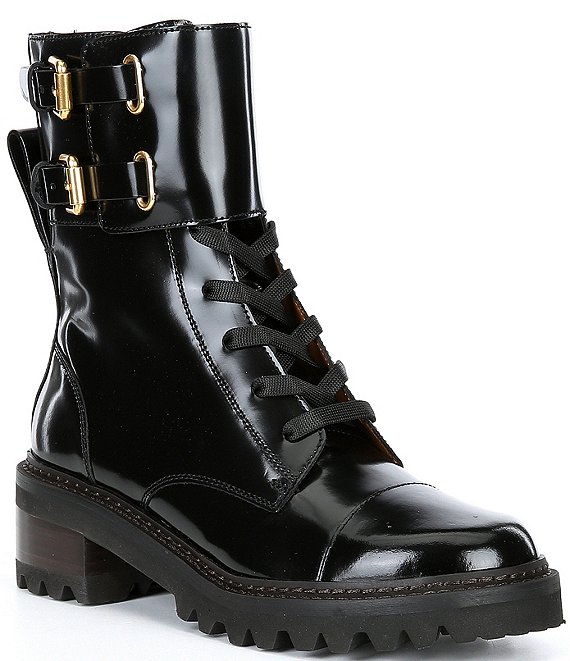 See by Chloe Mallory Military Patent Leather Lug Sole Platform Combat Booties