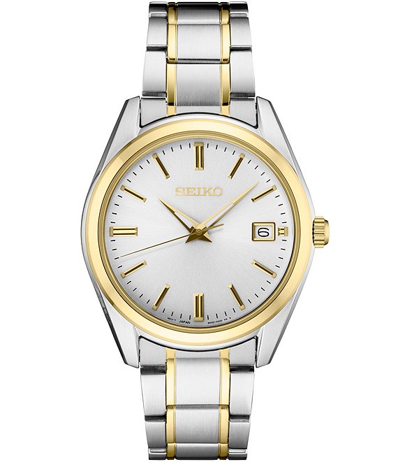 Color:Two Tone - Image 1 - Men's Essential Quartz Analog Two Tone Stainless Steel Bracelet Watch