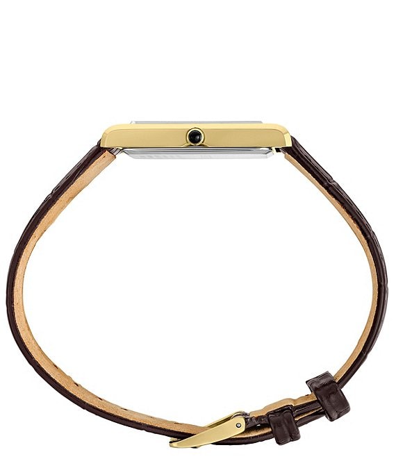 Seiko Men's Essentials Gold Rectangle Quartz Analog Croco Leather