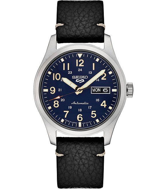 Color:Black - Image 1 - Men's Seiko 5 Sports Automatic Black Leather Strap Watch