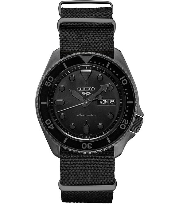 Color:Black - Image 1 - Men's Seiko 5 Sports Automatic Black Nylon Strap Watch