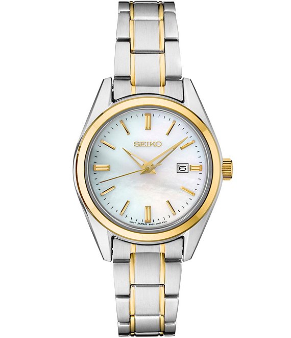 Color:Two Tone - Image 1 - Women's Essential Quartz Analog Mother-of-Pearl Dial Two Tone Stainless Steel Bracelet Watch