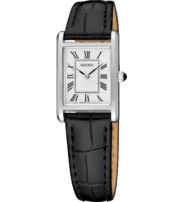 Seiko Women's Essentials Silver Mini Rectangle Quartz Analog Croco Leather Strap Watch