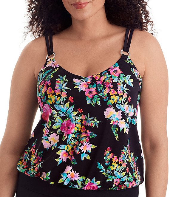 Shape Solver Blooming Beauty Tummy Control V-Neck Tankini Swim Top