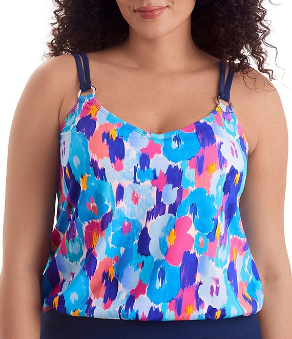 Shape Solver Color Confetti Tummy Control V-Neck Tankini Swim Top