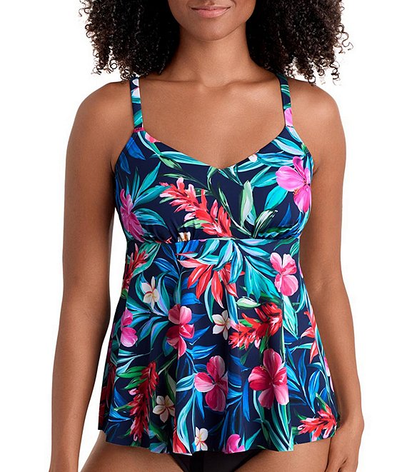 Shape Solver Tropical Splash V-Neck Underwire Tankini Swim Top