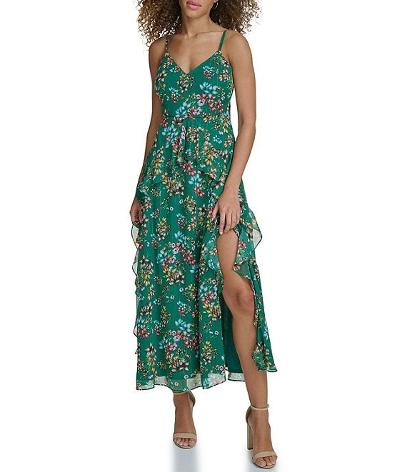 SIENA Metallic Floral V-Neck Sleeveless Maxi Dress | Dillard's