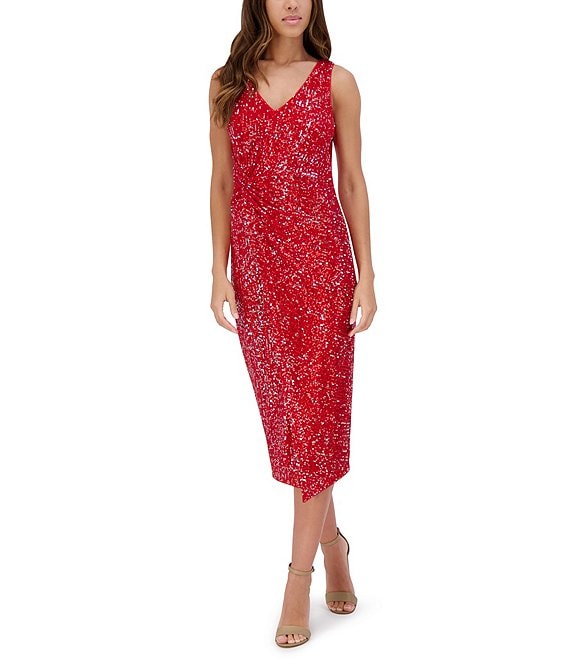 Red newest Glitter V-Neck Wrap MIDI Dress