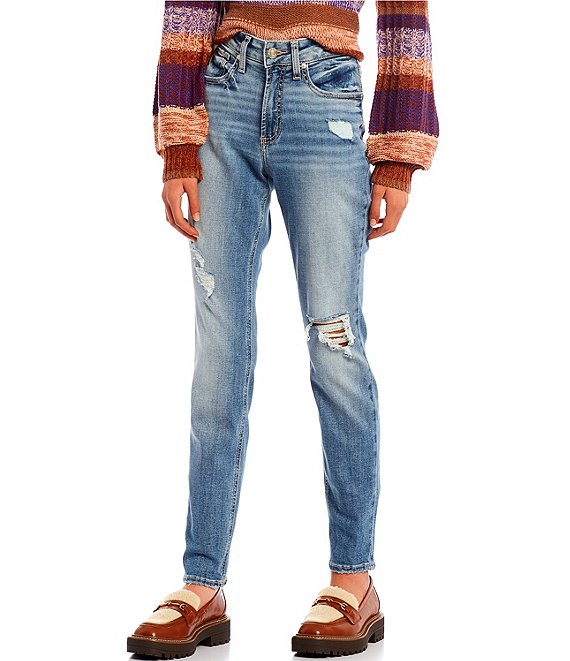 Color:Blue - Image 1 - Avery High Rise Destructed Skinny Jeans