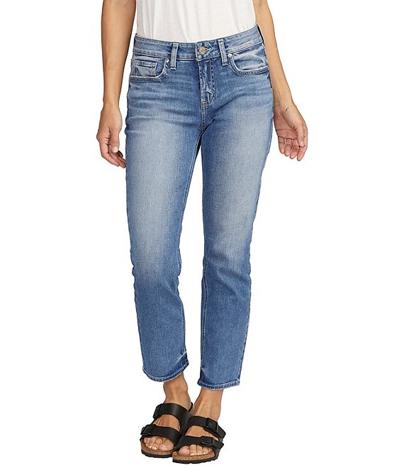 Color:Indigo - Image 1 - Elyse Mid Rise Straight Crop Jeans