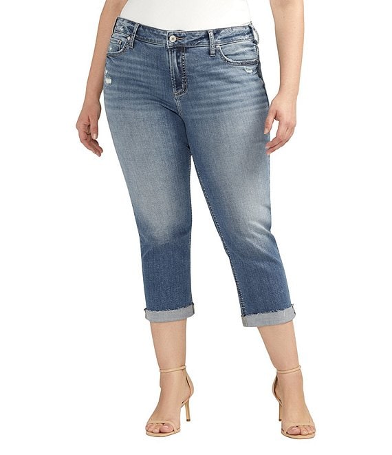 Silver Jeans Co. Plus Size Elyse Mid Ride Luxe Stretch Raw Rolled Hem ...