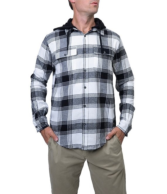 Silver Jeans Co. Long Sleeve Plaid Flannel Hoodie