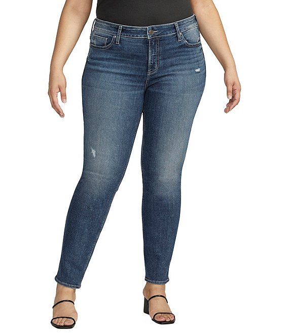 Women's Plus size Straight Leg Ripped Jeans Mid Blue Wash