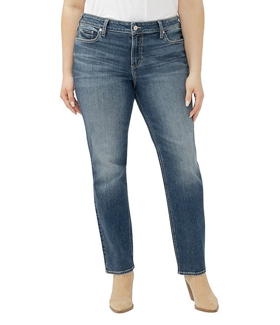 Silver Jeans Co. Plus Size Elyse Mid Rise Straight Leg Jeans, Half Moon - Image 1