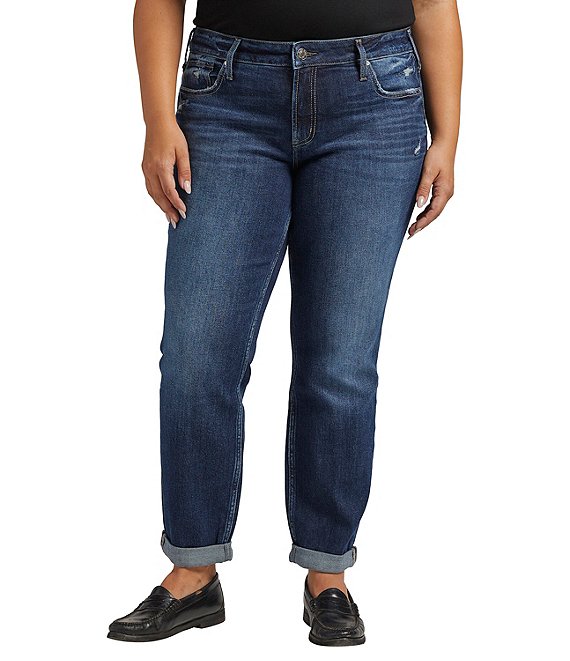 Silver Jeans Co. Plus Size Mid Rise Rolled Hem Boyfriend Jeans | Dillard's