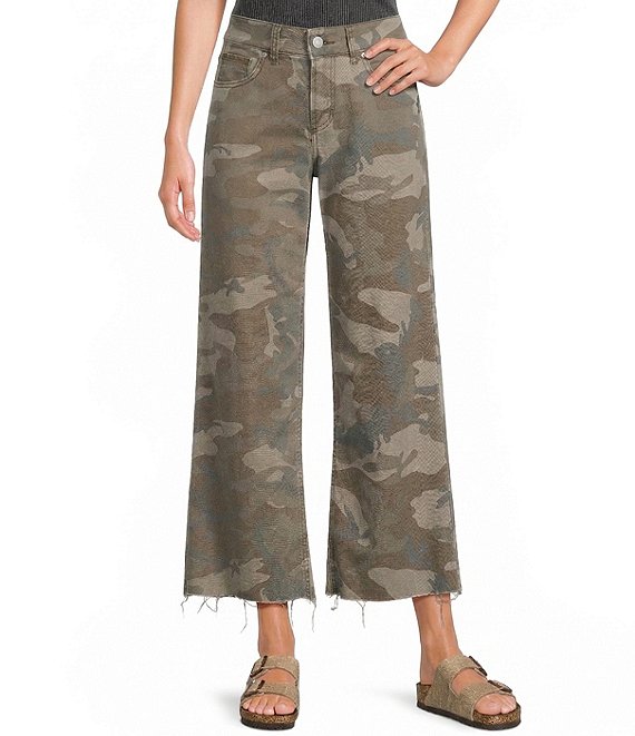 Silver Jeans Co. Suki Camouflage Printed Mid Rise Cropped Wide Leg Jeans