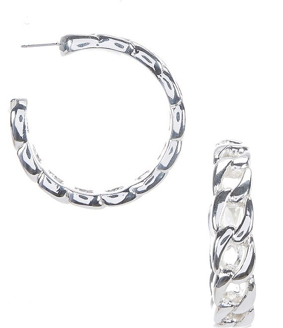 Color:Silver - Image 1 - Sterling Silver Chain Link Hoop Earrings
