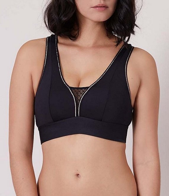 Color:Black - Image 1 - Harmony Wire-Free Keyhole Cut Out Sports Bra