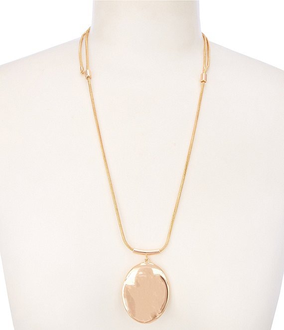 Simplicity Wobbly Metal Oval Long Pendant Necklace