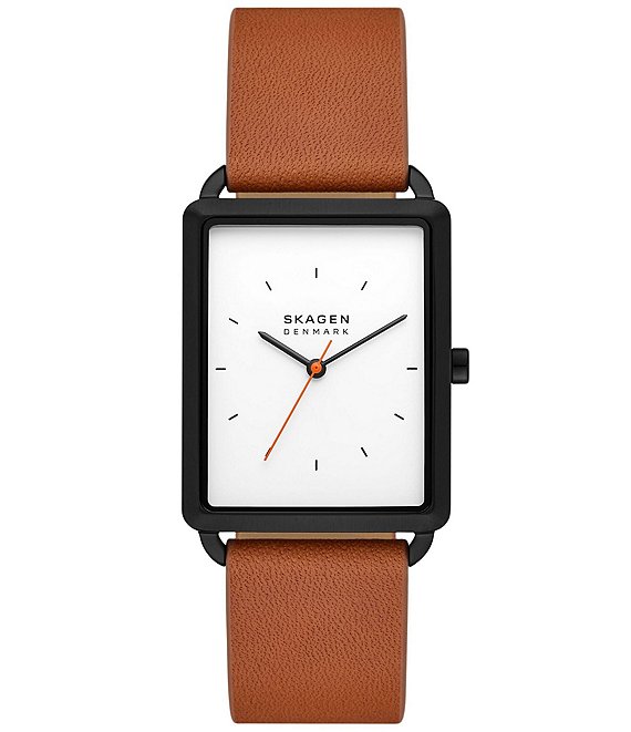Skagen Men's Hagen Quartz Three-Hand Leather Strap Watch