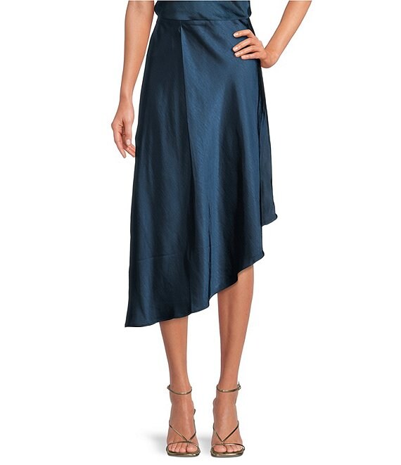 Color:Deep Teal - Image 1 - Elastic Asymmetrical Coordinating Skirt