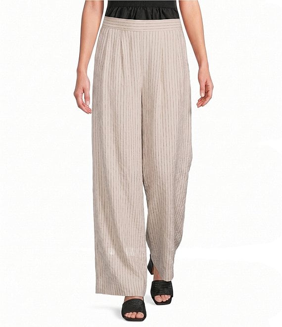 Skies Are Blue Linen Blend Striped Wide Leg Pull On Pants