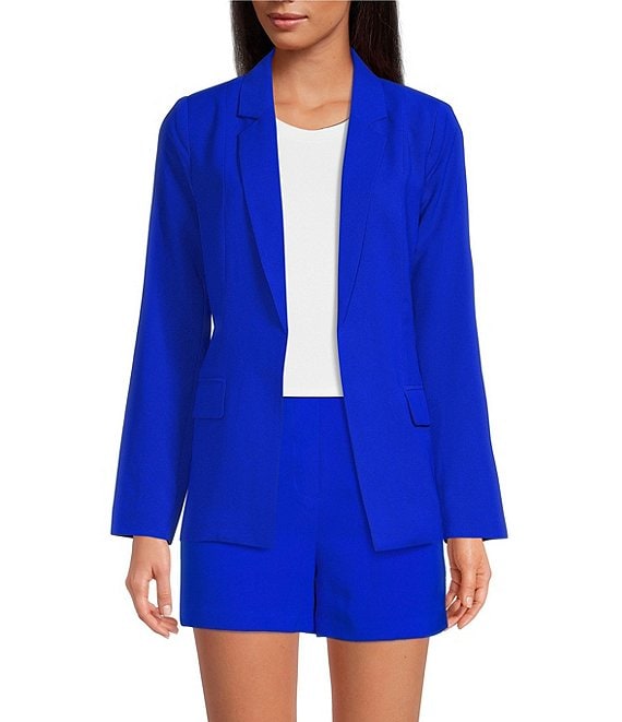 Skies Are Blue Notch Lapel Long Sleeve Flap Pocket Open Front Coordinating Blazer, Neon Blue - Image 1