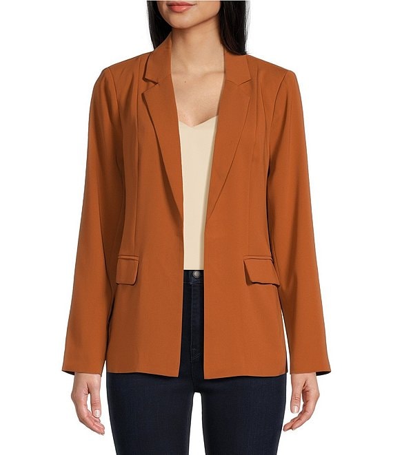 Color:Toffee - Image 1 - Notch Lapel Long Sleeve Open Front Recycled Scarlett Blazer