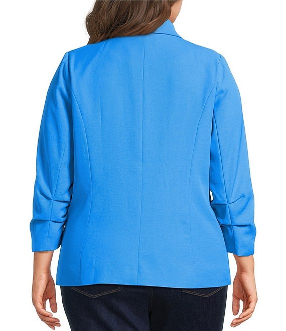 Skies Are Blue Plus Size Notch Lapel Shirred 3/4 Sleeve Open Front